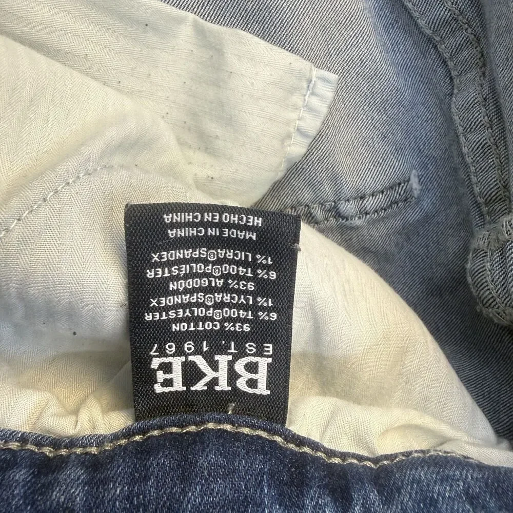 BKE Jeans Men's 42x32 Blue Straight Leg Whiskered Distressed Bootcut Relaxed